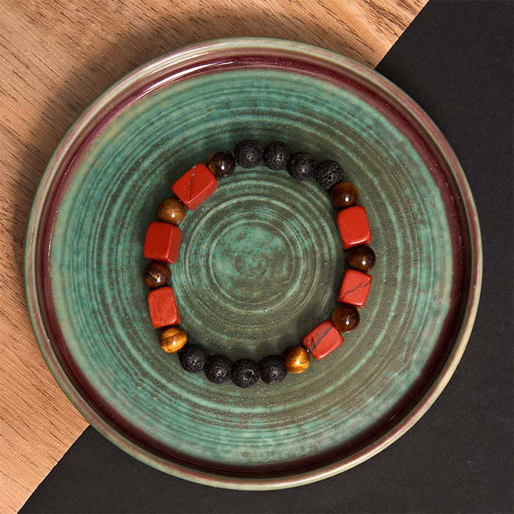 Pulsera de soporte de piedra de lava con amatista y cubo de varios cristales y Buddha Stones