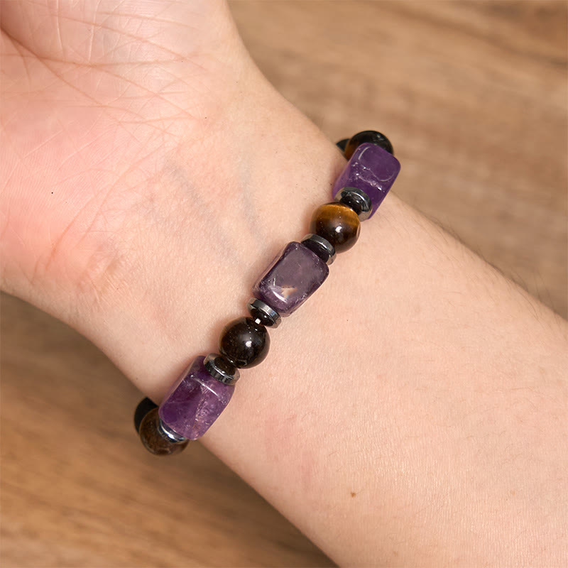 Pulsera de soporte de piedra de lava con amatista y cubo de varios cristales y Buddha Stones