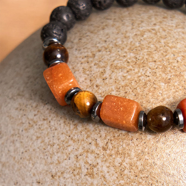 Pulsera de soporte de piedra de lava con amatista y cubo de varios cristales y Buddha Stones