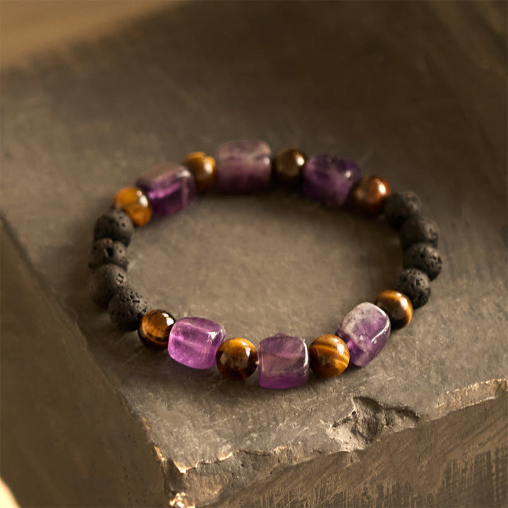 Pulsera de soporte de piedra de lava con amatista y cubo de varios cristales y Buddha Stones