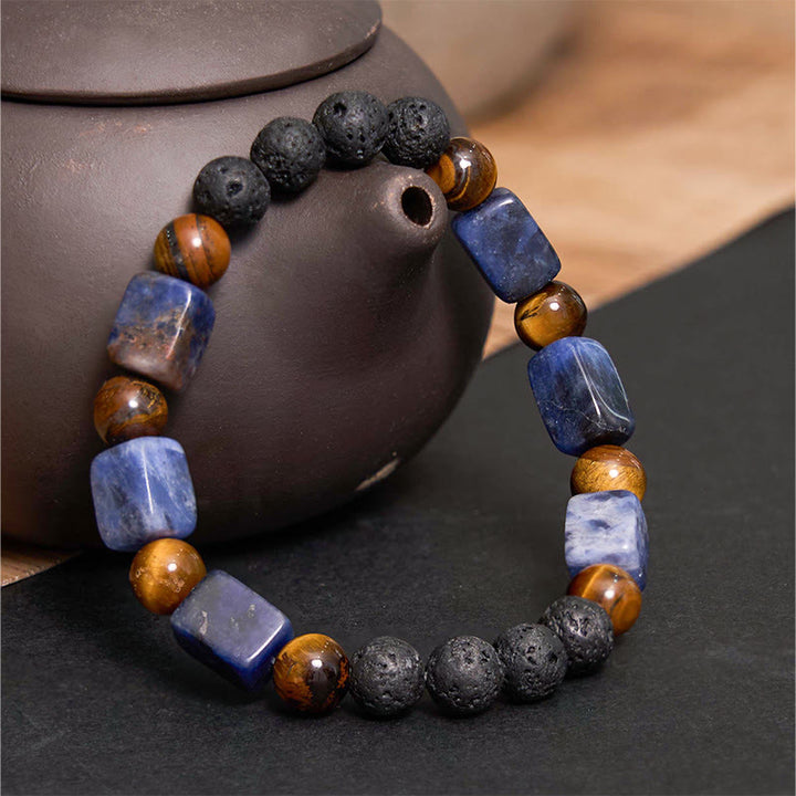 Pulsera de soporte de piedra de lava con amatista y cubo de varios cristales y Buddha Stones