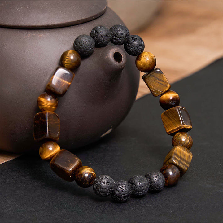 Pulsera de soporte de piedra de lava con amatista y cubo de varios cristales y Buddha Stones
