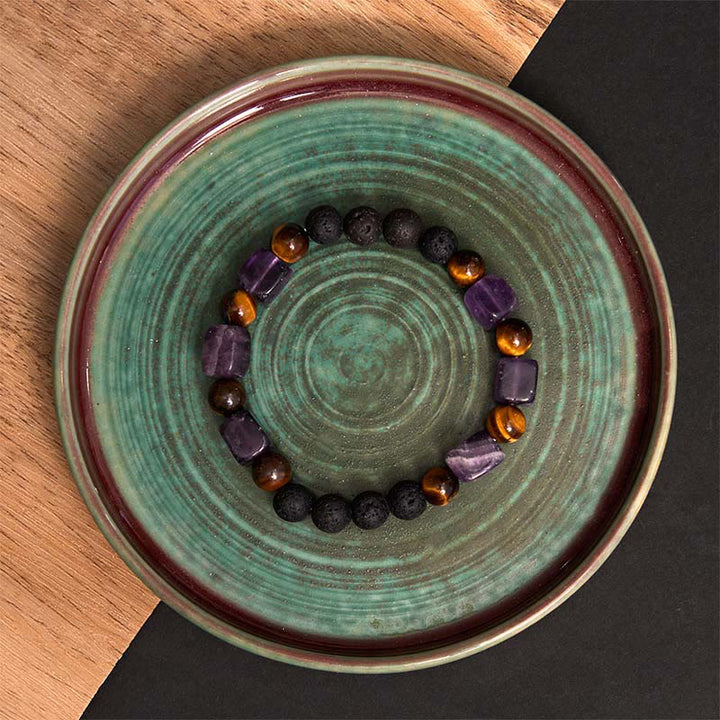 Pulsera de soporte de piedra de lava con amatista y cubo de varios cristales y Buddha Stones
