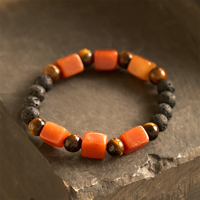 Pulsera de soporte de piedra de lava con amatista y cubo de varios cristales y Buddha Stones