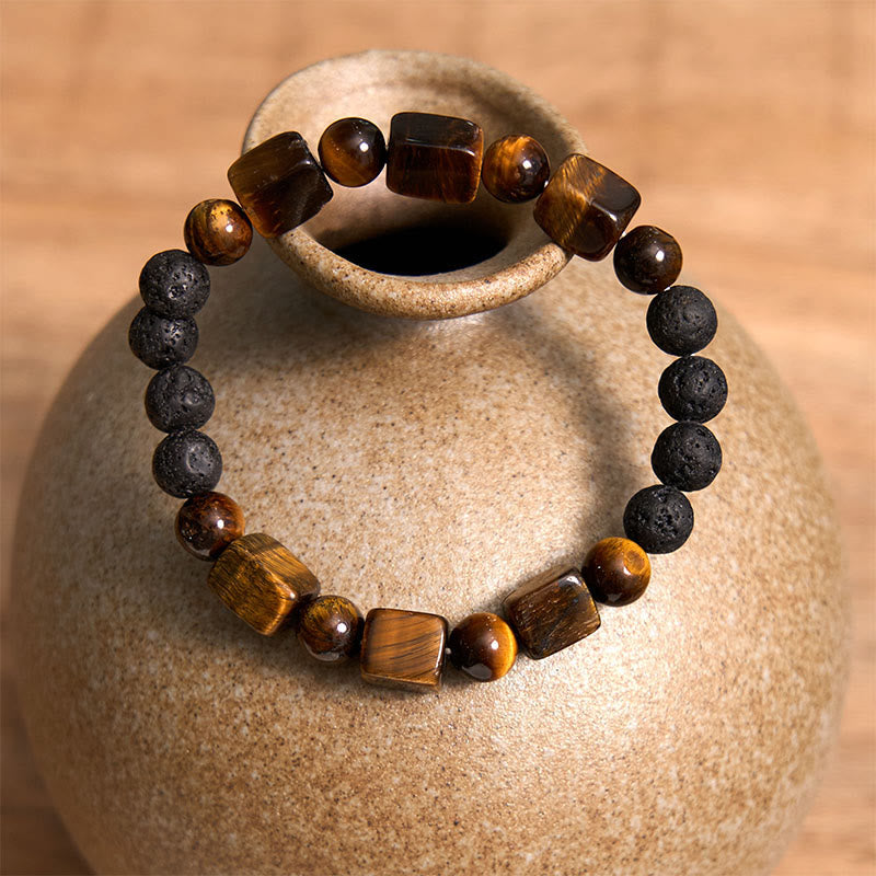 Pulsera de soporte de piedra de lava con amatista y cubo de varios cristales y Buddha Stones