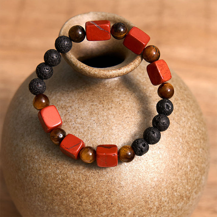 Pulsera de soporte de piedra de lava con amatista y cubo de varios cristales y Buddha Stones