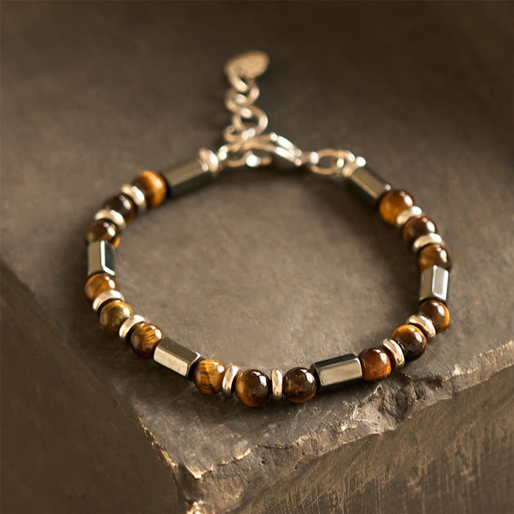 Pulsera de cadena con hebilla de hematita y ojo de tigre con Buddha Stones