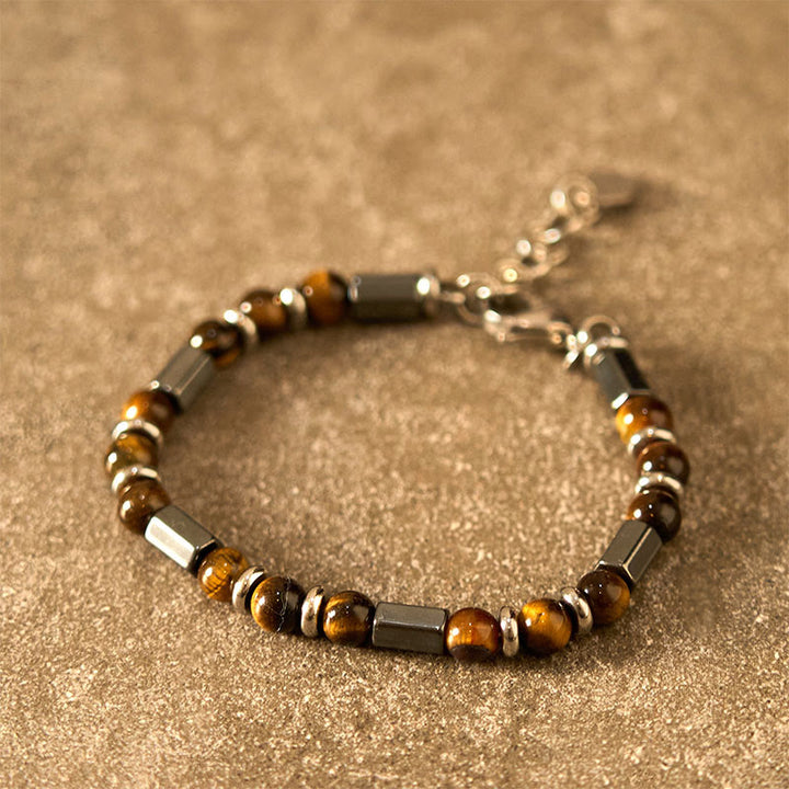 Pulsera de cadena con hebilla de hematita y ojo de tigre con Buddha Stones