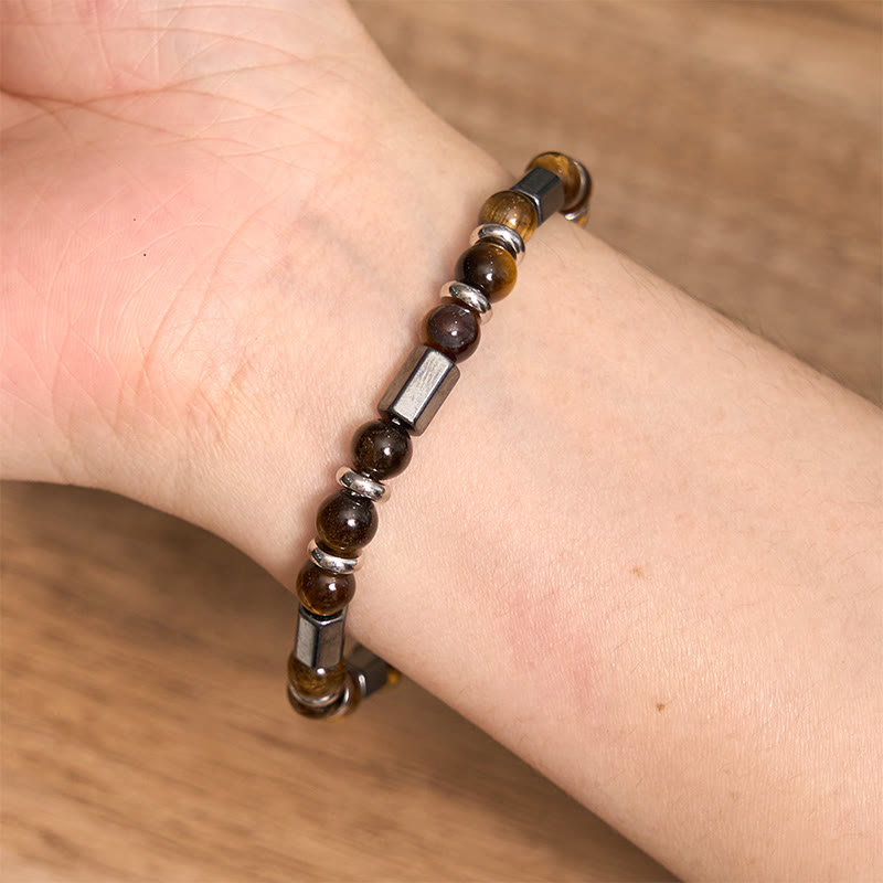 Pulsera de cadena con hebilla de hematita y ojo de tigre con Buddha Stones