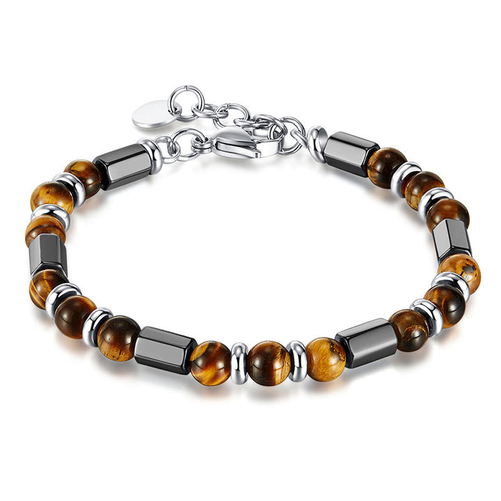 Pulsera de cadena con hebilla de hematita y ojo de tigre con Buddha Stones