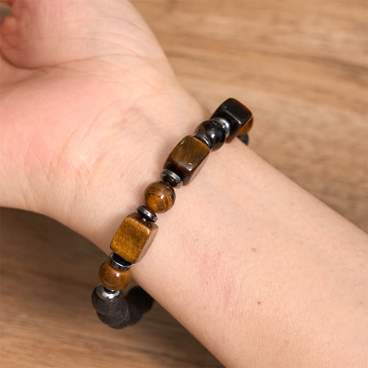 Pulsera de piedra de lava con cristales variados y Buddha Stones