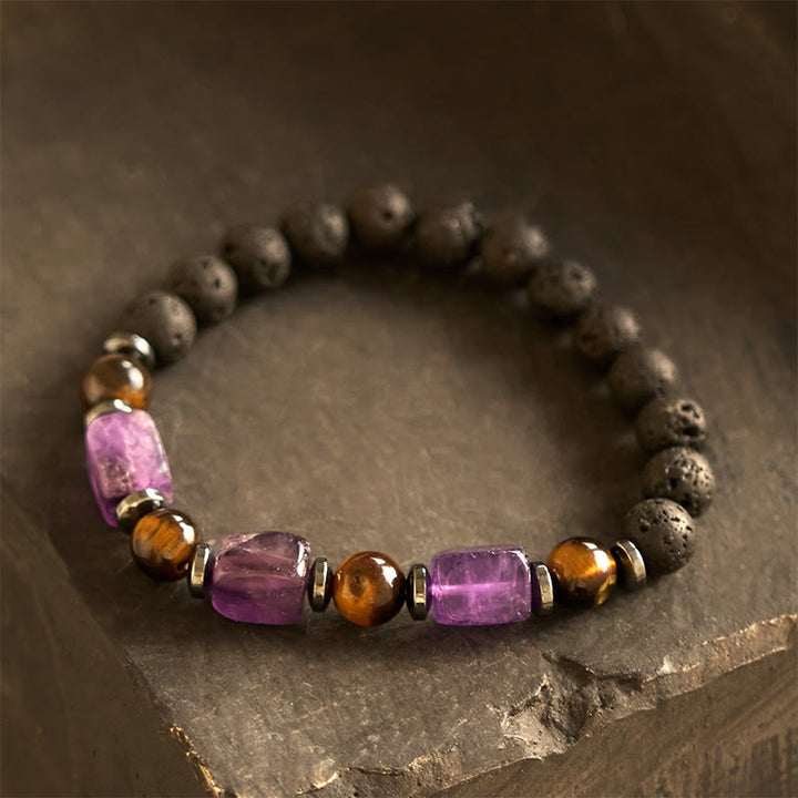Pulsera de piedra de lava con cristales variados y Buddha Stones