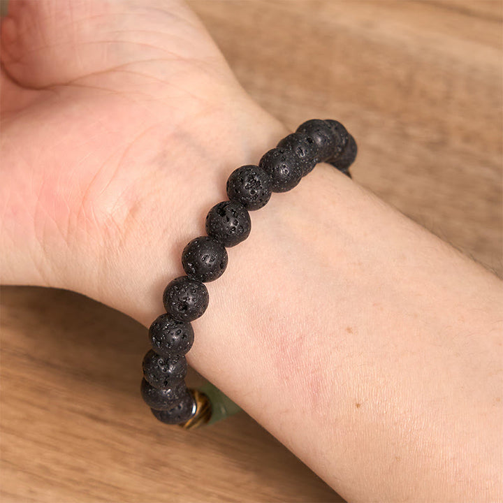 Pulsera de piedra de lava con cristales variados y Buddha Stones