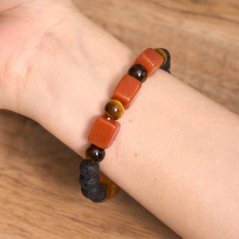 Pulsera de piedra de lava con cristales variados y Buddha Stones