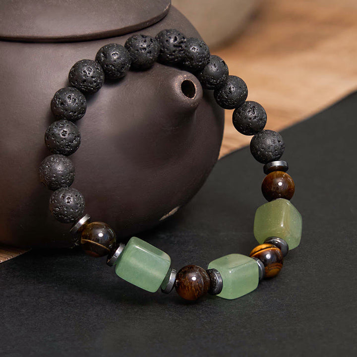 Pulsera de piedra de lava con cristales variados y Buddha Stones