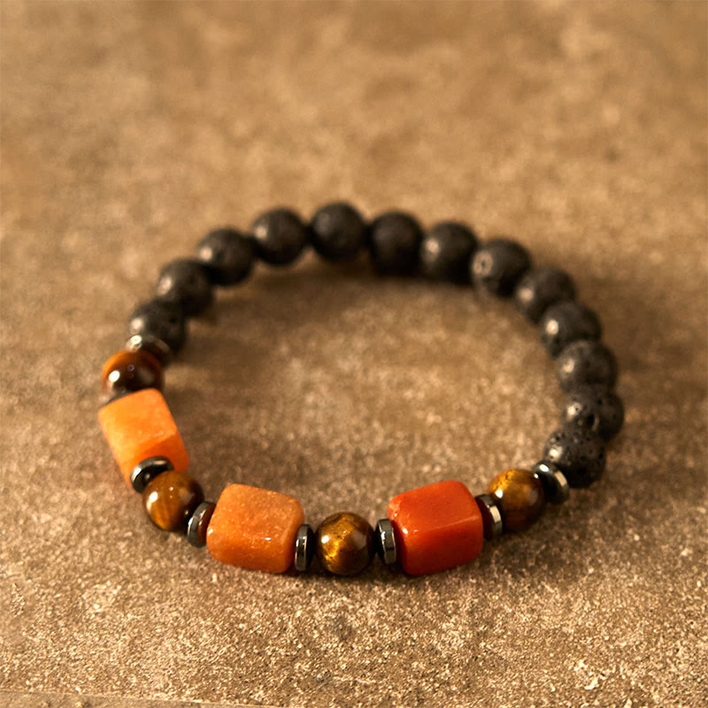 Pulsera de piedra de lava con cristales variados y Buddha Stones