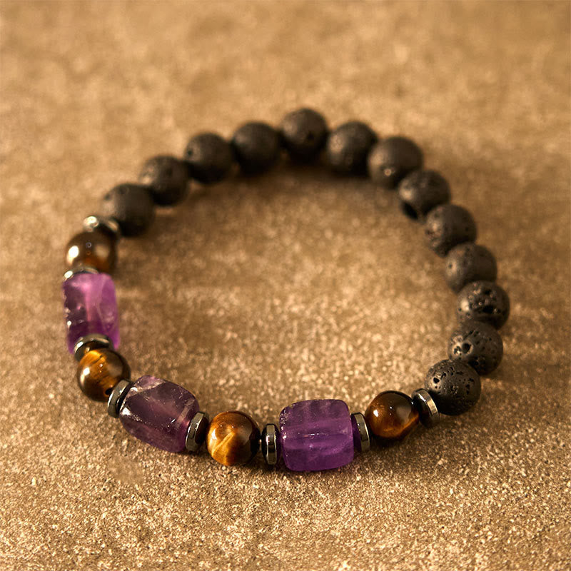 Pulsera de piedra de lava con cristales variados y Buddha Stones