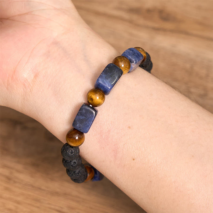 Pulsera de piedra de lava con cristales variados y Buddha Stones