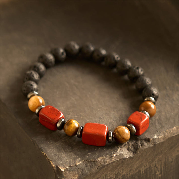 Pulsera de piedra de lava con cristales variados y Buddha Stones