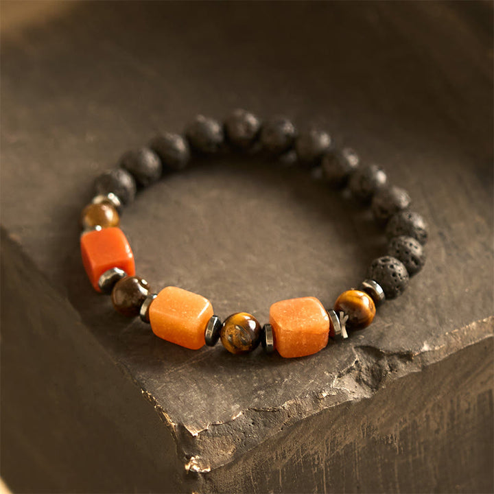 Pulsera de piedra de lava con cristales variados y Buddha Stones