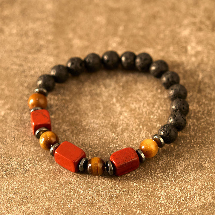 Pulsera de piedra de lava con cristales variados y Buddha Stones