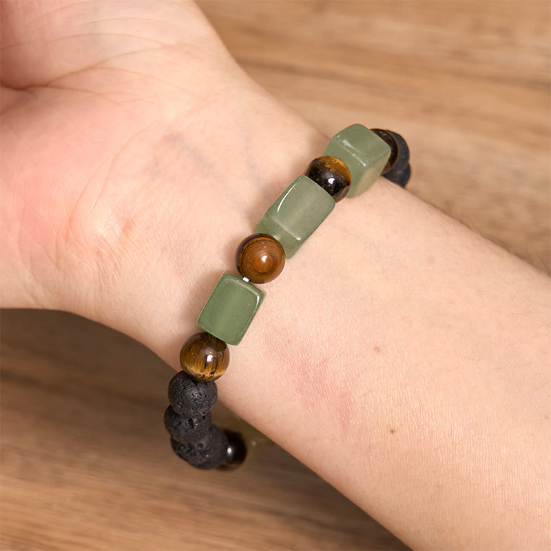 Pulsera de piedra de lava con cristales variados y Buddha Stones