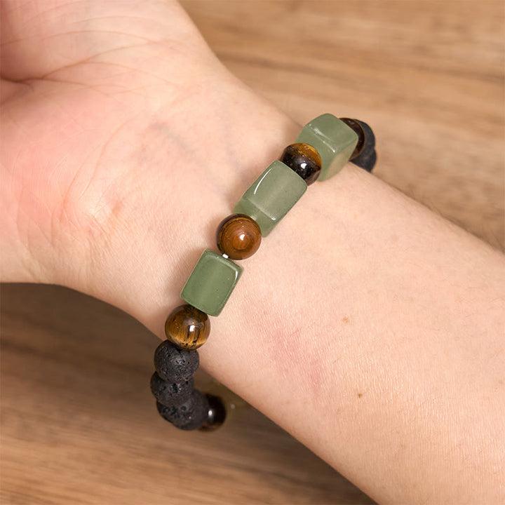 Pulsera de piedra de lava con cristales variados y Buddha Stones