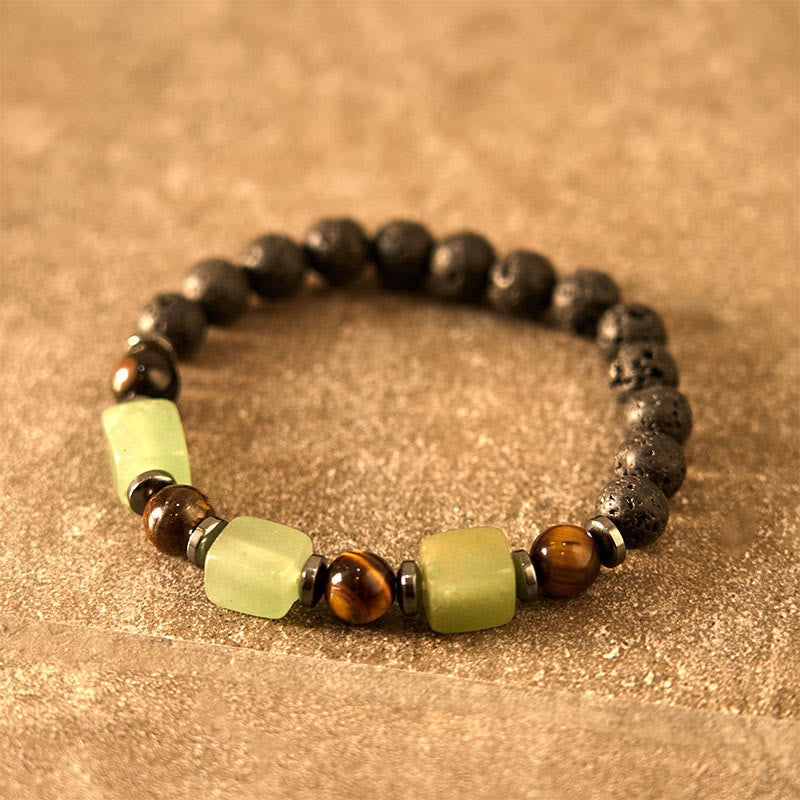 Pulsera de piedra de lava con cristales variados y Buddha Stones