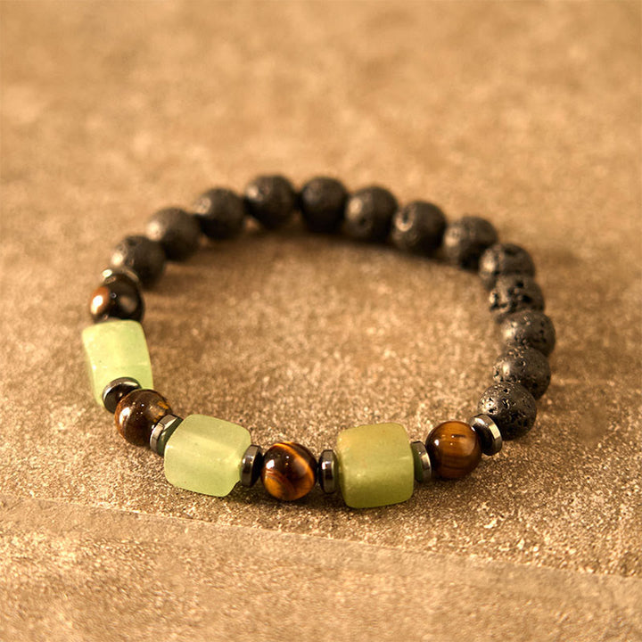 Pulsera de piedra de lava con cristales variados y Buddha Stones