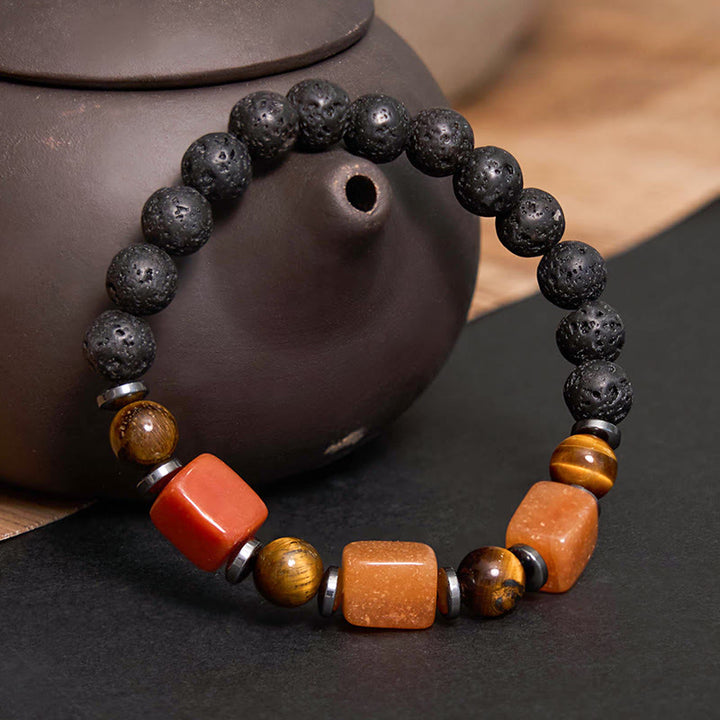 Pulsera de piedra de lava con cristales variados y Buddha Stones