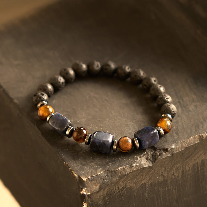 Pulsera de piedra de lava con cristales variados y Buddha Stones
