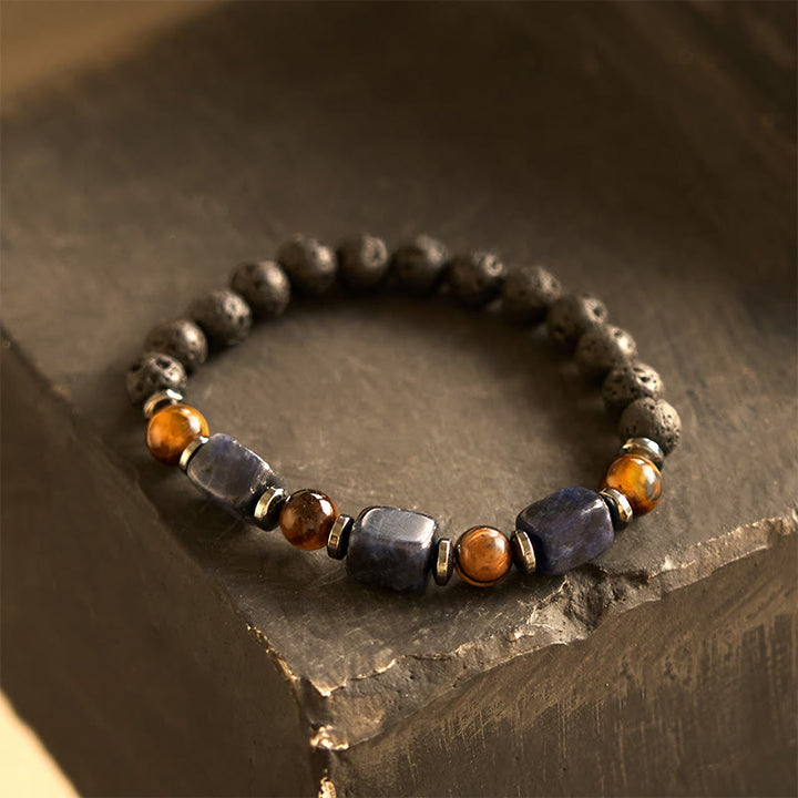 Pulsera de piedra de lava con cristales variados y Buddha Stones