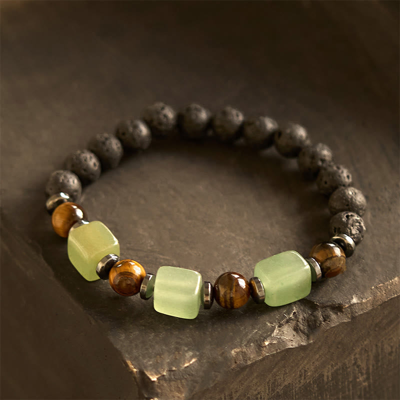 Pulsera de piedra de lava con cristales variados y Buddha Stones