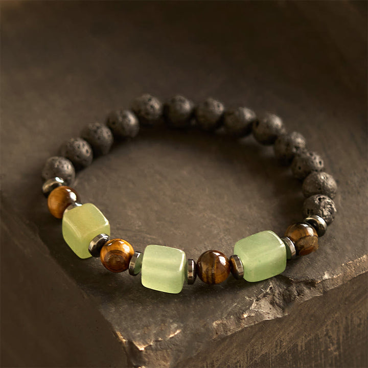 Pulsera de piedra de lava con cristales variados y Buddha Stones