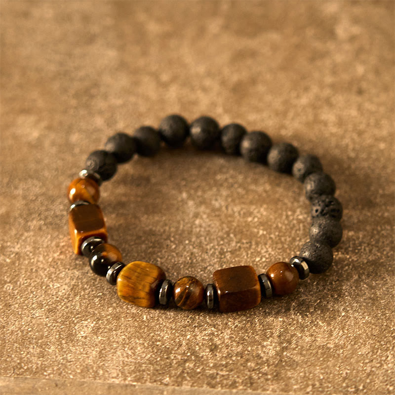 Pulsera de piedra de lava con cristales variados y Buddha Stones