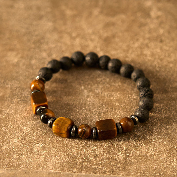 Pulsera de piedra de lava con cristales variados y Buddha Stones
