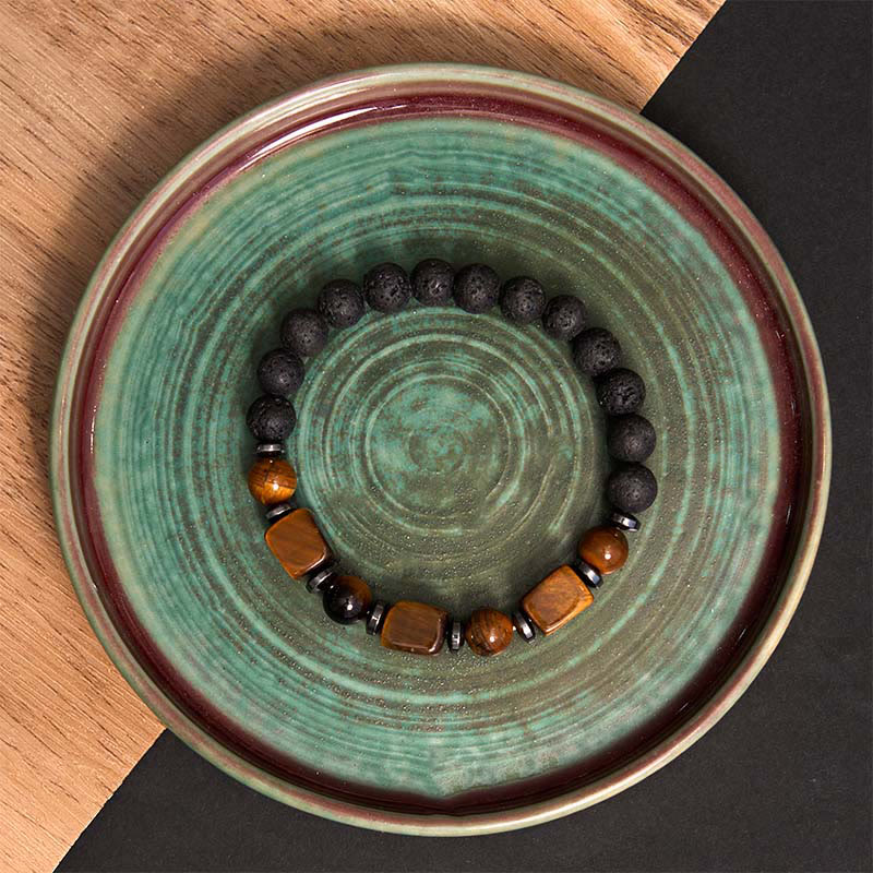 Pulsera de piedra de lava con cristales variados y Buddha Stones