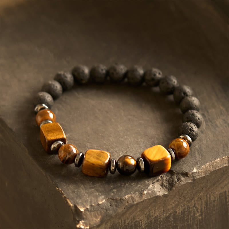 Pulsera de piedra de lava con cristales variados y Buddha Stones