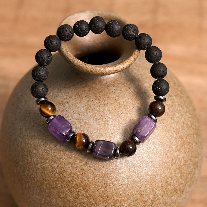 Pulsera de piedra de lava con cristales variados y Buddha Stones