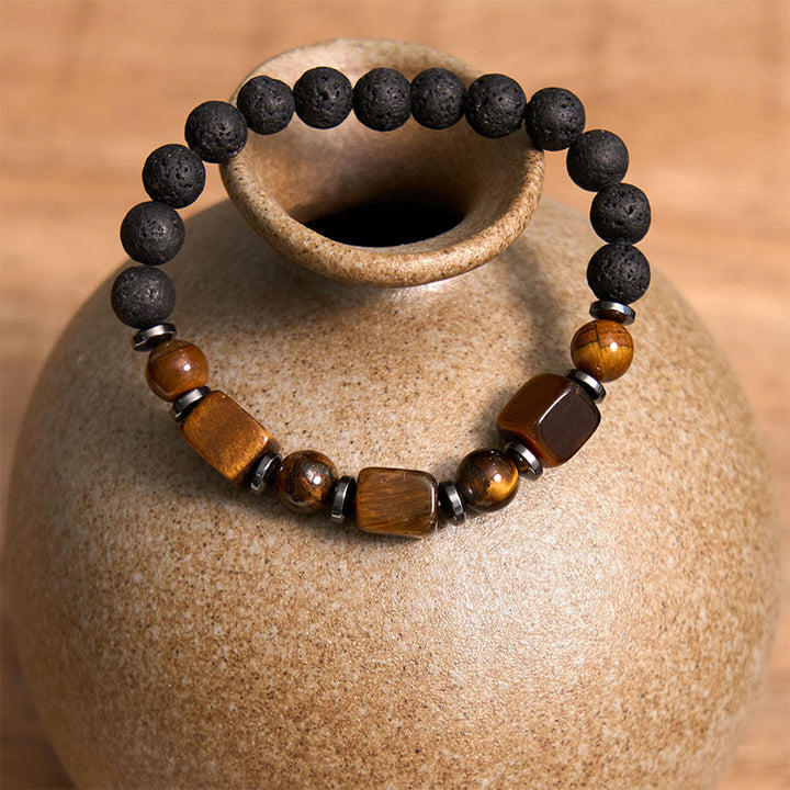 Pulsera de piedra de lava con cristales variados y Buddha Stones