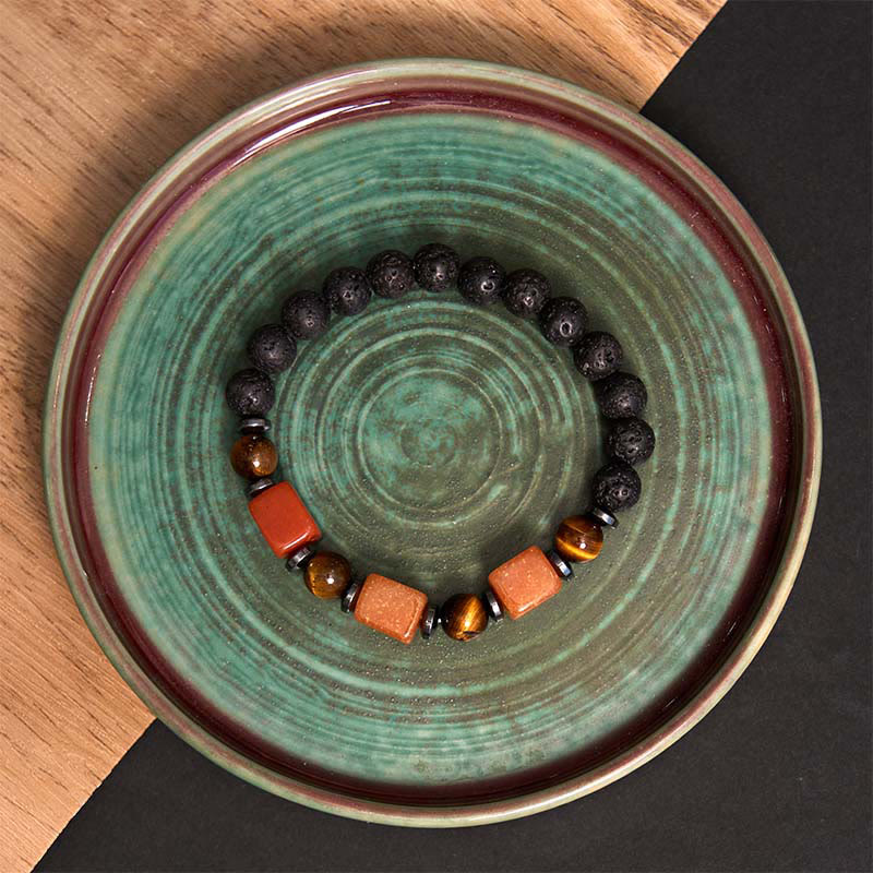 Pulsera de piedra de lava con cristales variados y Buddha Stones