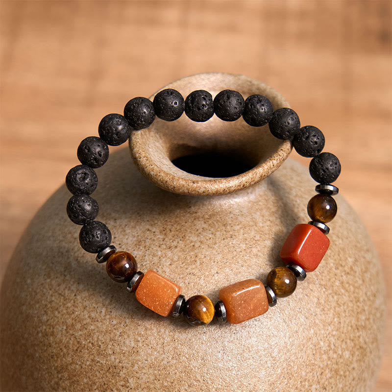 Pulsera de piedra de lava con cristales variados y Buddha Stones