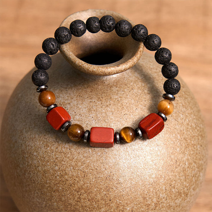 Pulsera de piedra de lava con cristales variados y Buddha Stones
