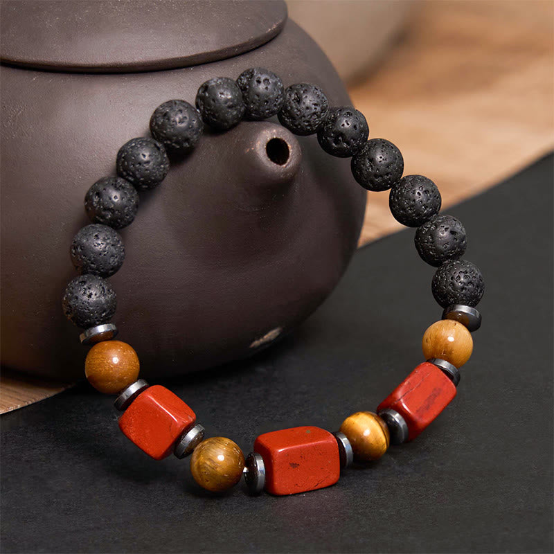 Pulsera de piedra de lava con cristales variados y Buddha Stones
