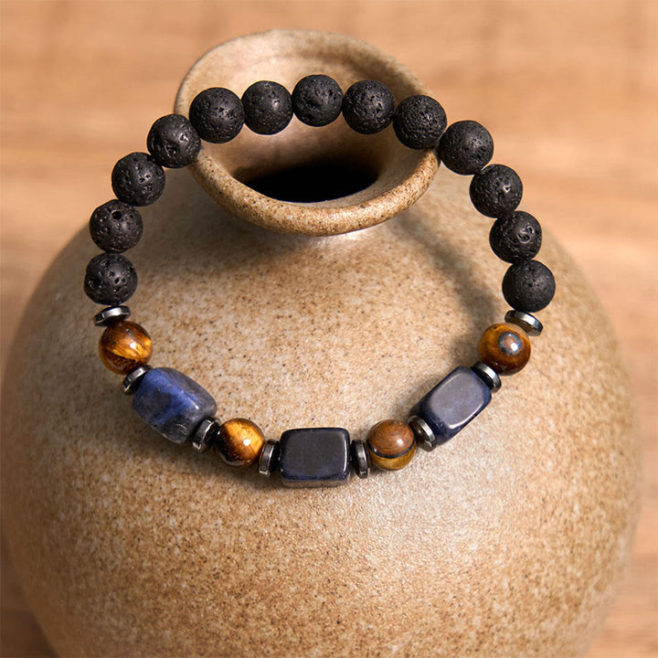 Pulsera de piedra de lava con cristales variados y Buddha Stones