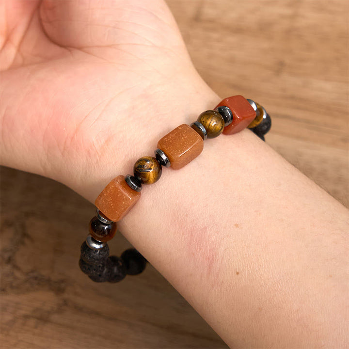 Pulsera de piedra de lava con cristales variados y Buddha Stones