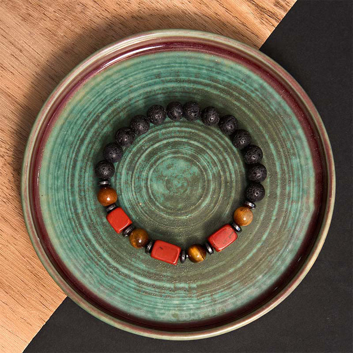 Pulsera de piedra de lava con cristales variados y Buddha Stones