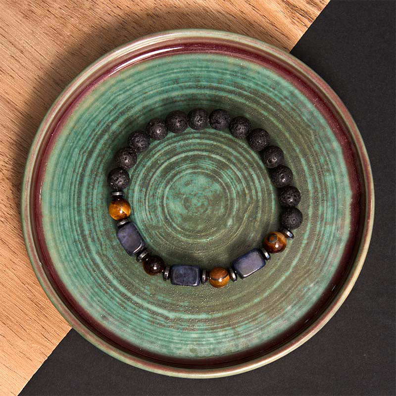 Pulsera de piedra de lava con cristales variados y Buddha Stones