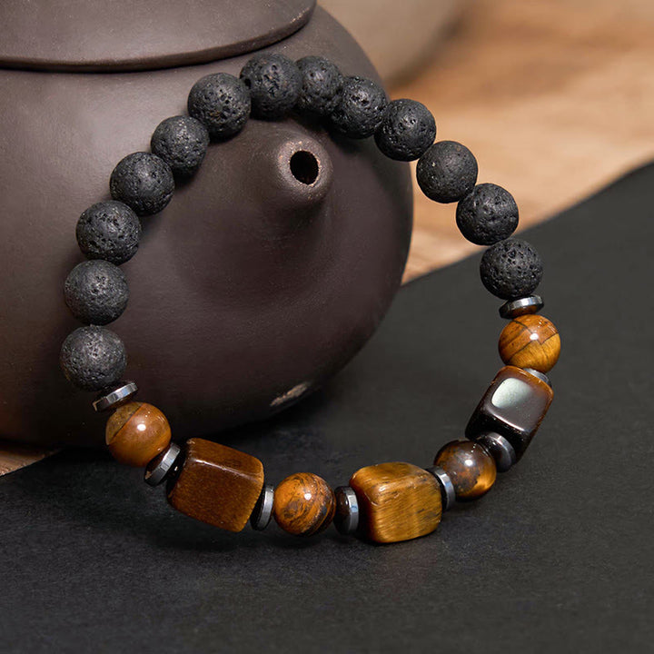 Pulsera de piedra de lava con cristales variados y Buddha Stones