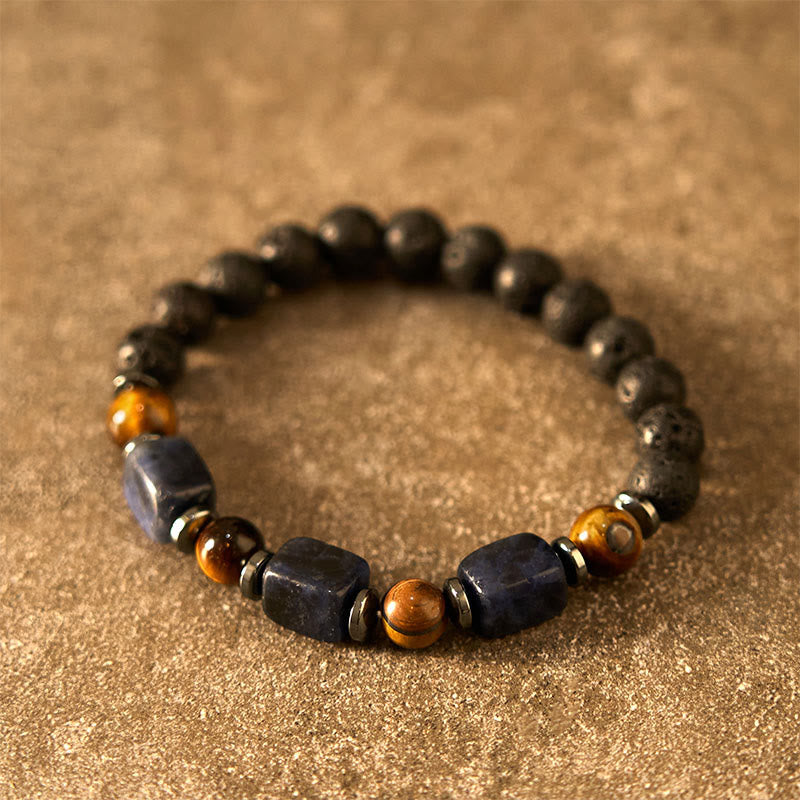 Pulsera de piedra de lava con cristales variados y Buddha Stones